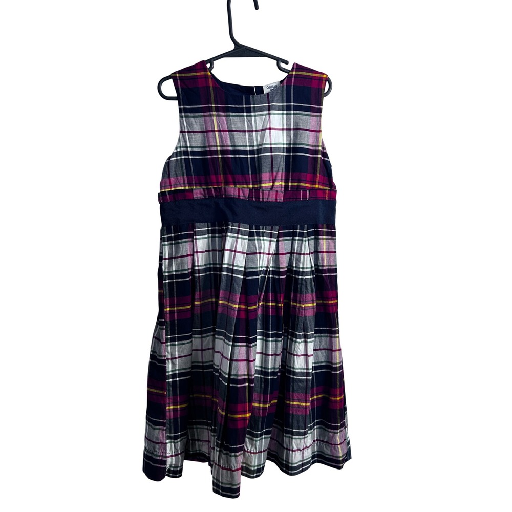 OshKosh B'gosh Plaid Sleeveless Dress 7 Navy Magenta Tartan Girls